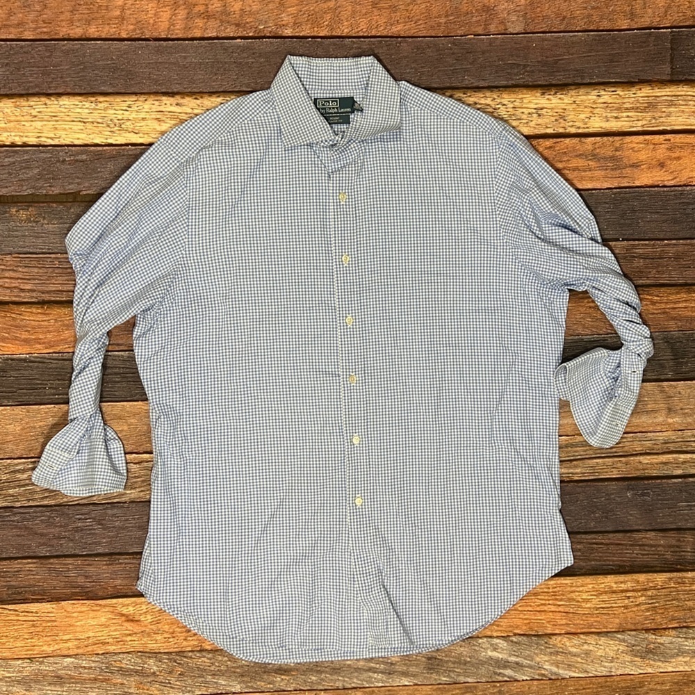 Polo Ralph Lauren Regent Checkered Long Sleeve Button Down Shirt Classic Blue